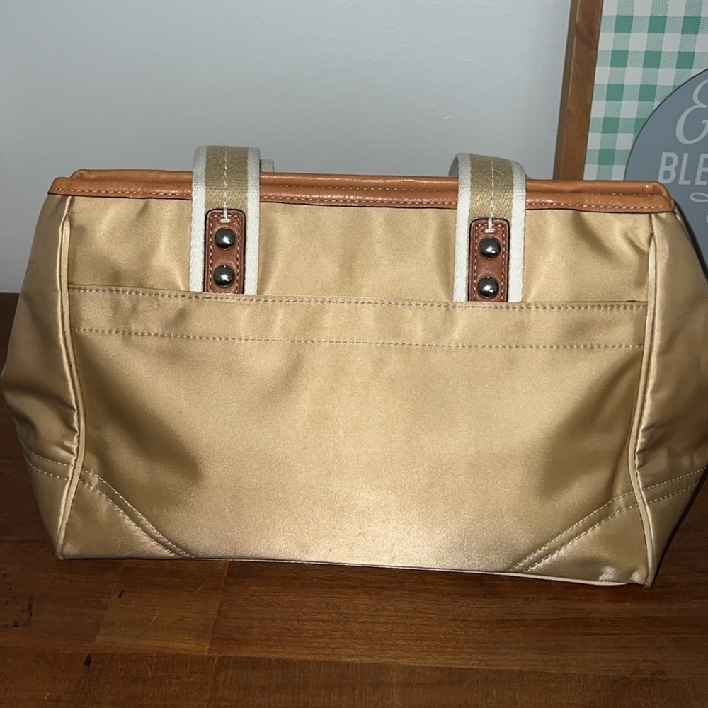 Coach Hampton Gold Blue Leather Small Tote Bag F11992 - Picture 5 of 10